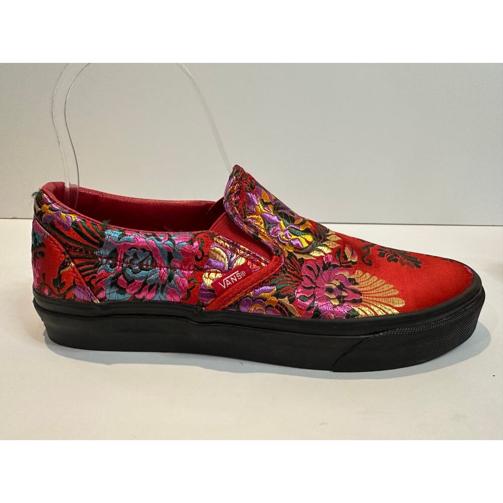 Vans Classic Slip-On Festival Embroidered Satin Sneakers Women’s 9 Red NWOB - Picture 2 of 10